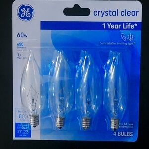 GE Crystal Clear  60w 650 lumen ca type bulbs 4pk